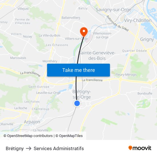 Brétigny to Services Administratifs map