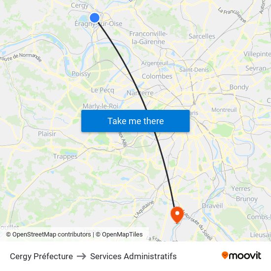 Cergy Préfecture to Services Administratifs map