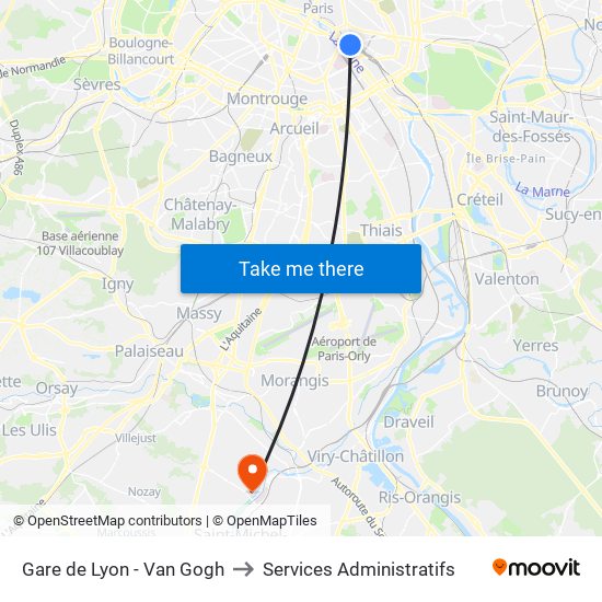 Gare de Lyon - Van Gogh to Services Administratifs map
