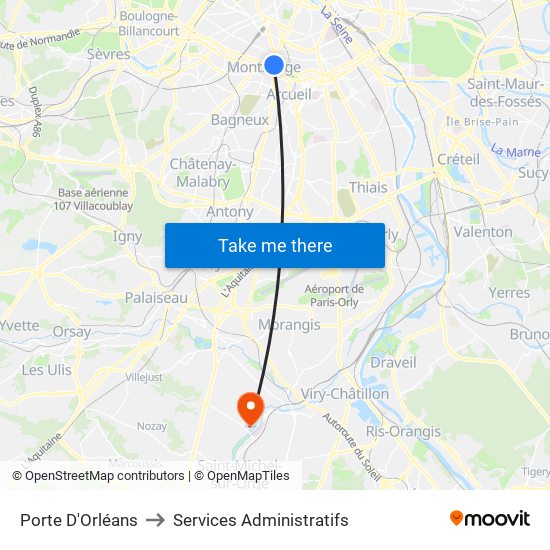 Porte D'Orléans to Services Administratifs map