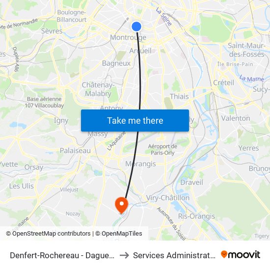 Denfert-Rochereau - Daguerre to Services Administratifs map