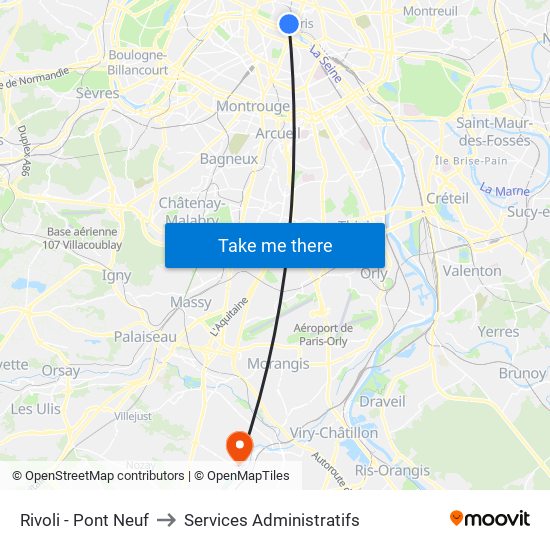 Rivoli - Pont Neuf to Services Administratifs map