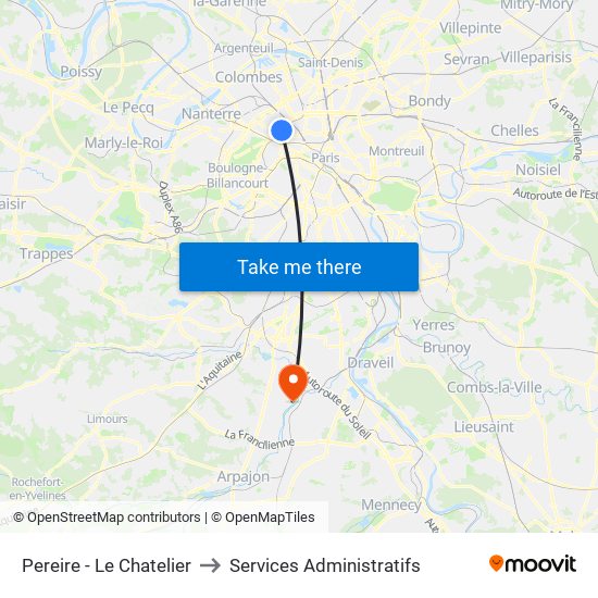 Pereire - Le Chatelier to Services Administratifs map