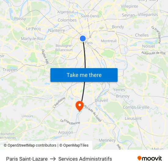 Paris Saint-Lazare to Services Administratifs map