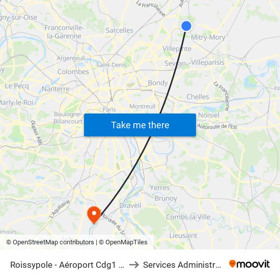 Roissypole - Aéroport Cdg1 (G1) to Services Administratifs map