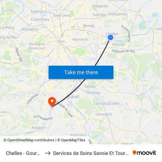 Chelles - Gournay to Services de Soins Savoie Et Touraine map