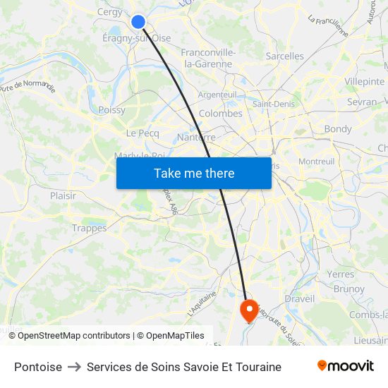 Pontoise to Services de Soins Savoie Et Touraine map
