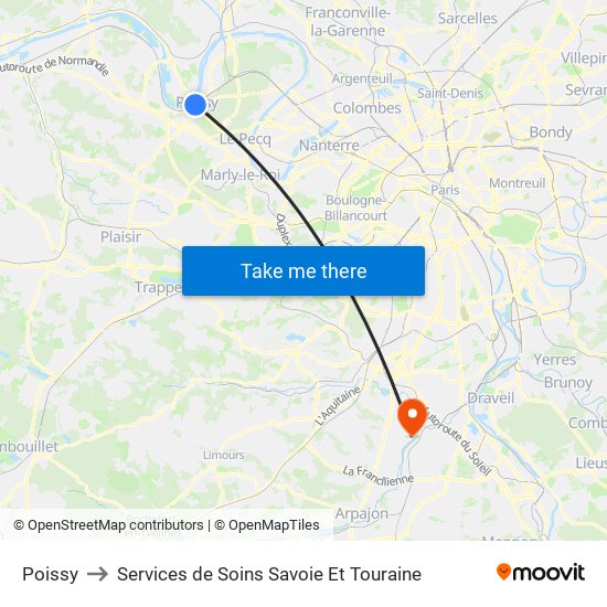 Poissy to Services de Soins Savoie Et Touraine map