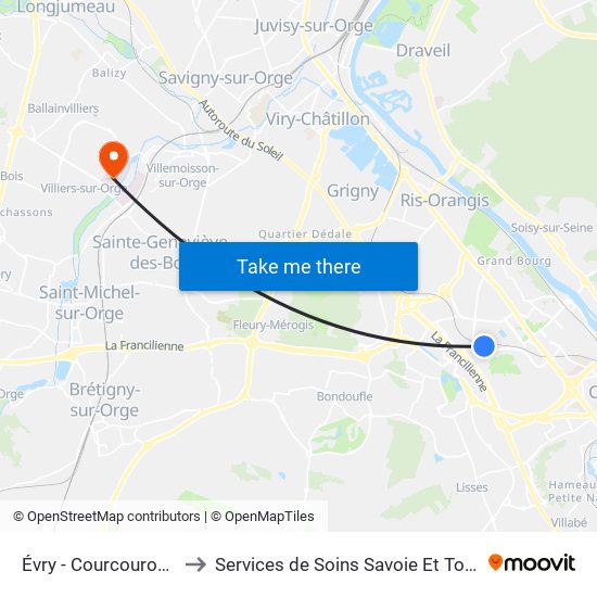 Évry - Courcouronnes to Services de Soins Savoie Et Touraine map