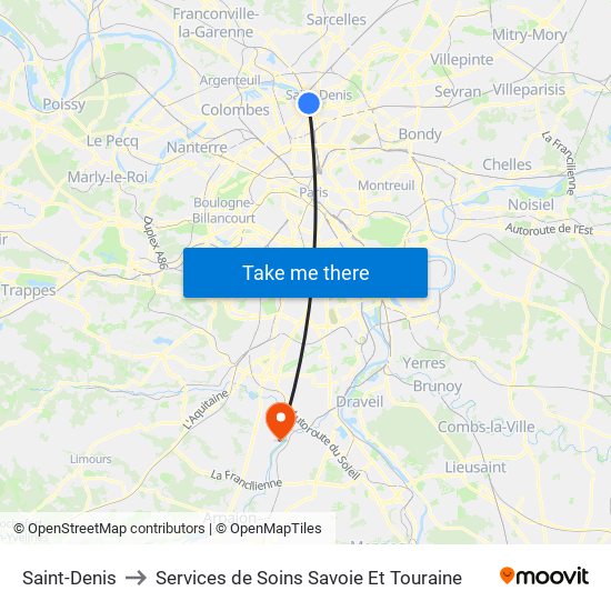 Saint-Denis to Services de Soins Savoie Et Touraine map