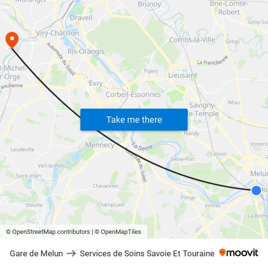 Gare de Melun to Services de Soins Savoie Et Touraine map