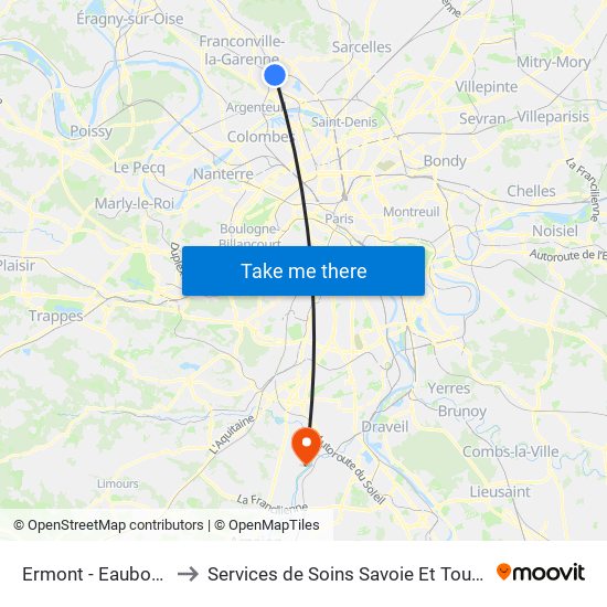 Ermont - Eaubonne to Services de Soins Savoie Et Touraine map