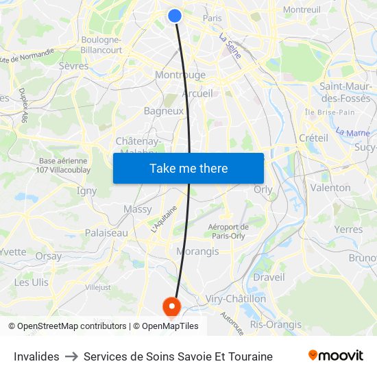 Invalides to Services de Soins Savoie Et Touraine map