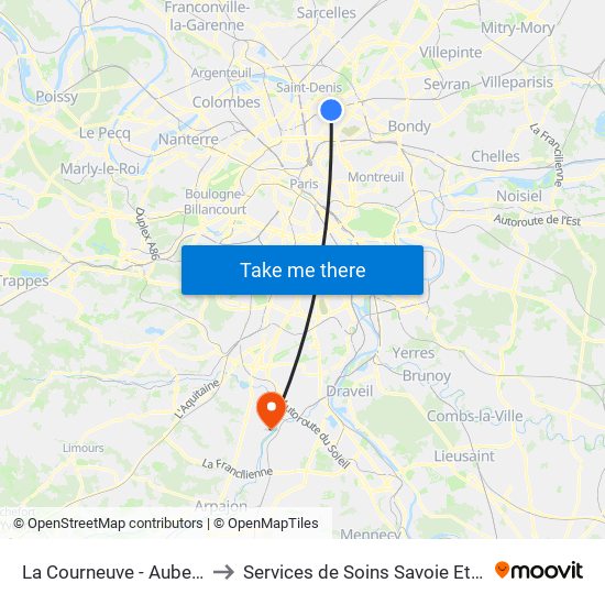 La Courneuve - Aubervilliers to Services de Soins Savoie Et Touraine map