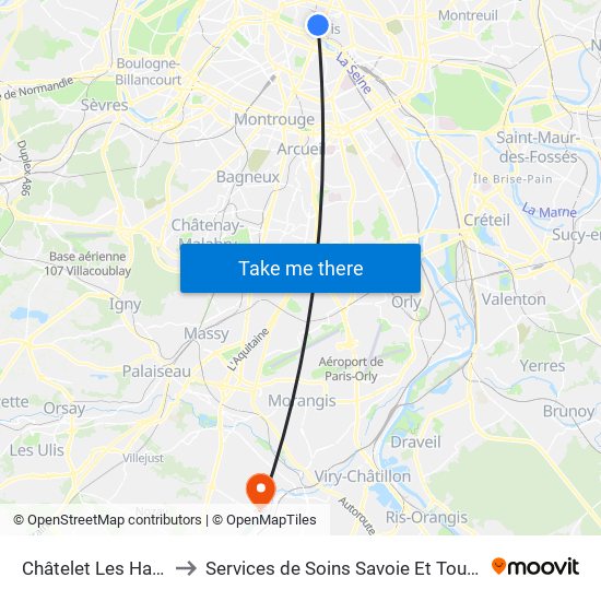 Châtelet Les Halles to Services de Soins Savoie Et Touraine map