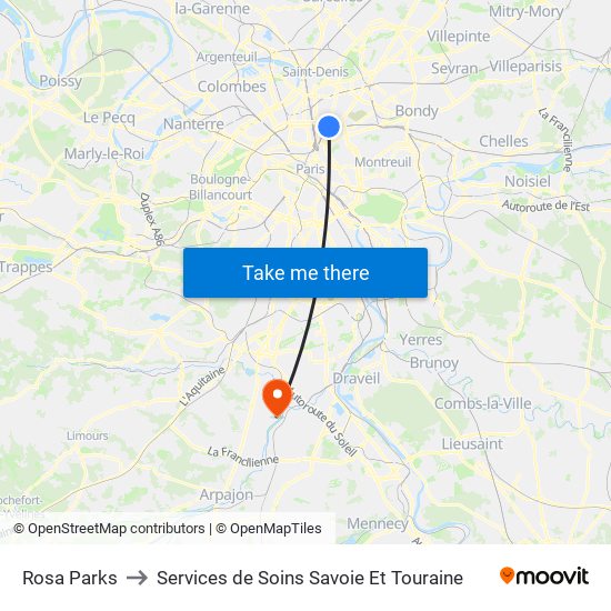 Rosa Parks to Services de Soins Savoie Et Touraine map