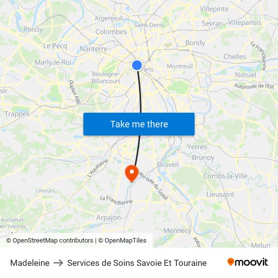 Madeleine to Services de Soins Savoie Et Touraine map