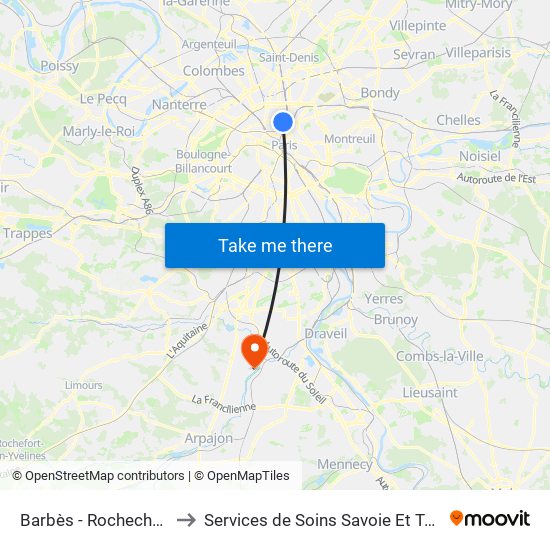 Barbès - Rochechouart to Services de Soins Savoie Et Touraine map