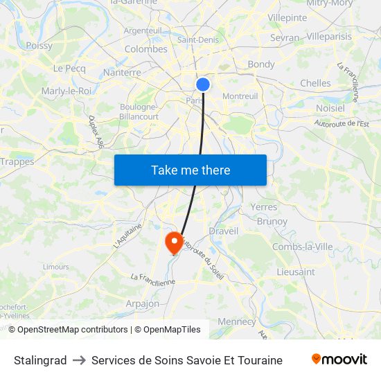 Stalingrad to Services de Soins Savoie Et Touraine map