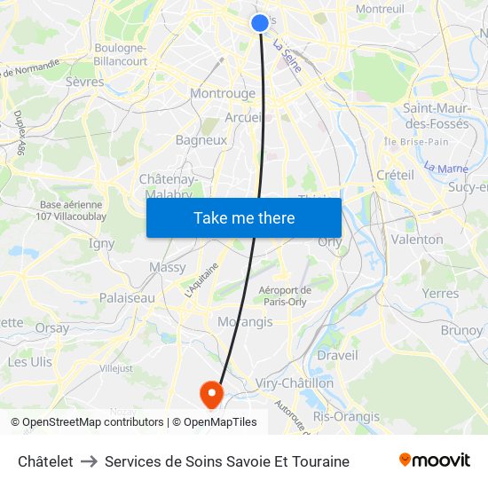 Châtelet to Services de Soins Savoie Et Touraine map