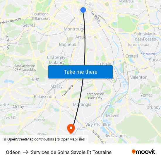 Odéon to Services de Soins Savoie Et Touraine map