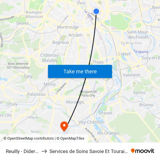 Reuilly - Diderot to Services de Soins Savoie Et Touraine map