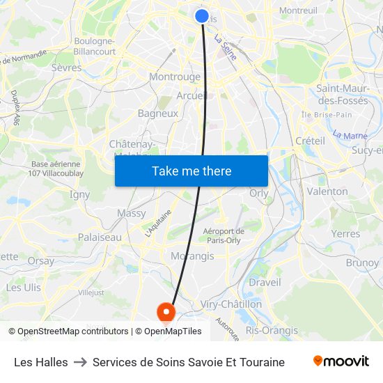 Les Halles to Services de Soins Savoie Et Touraine map
