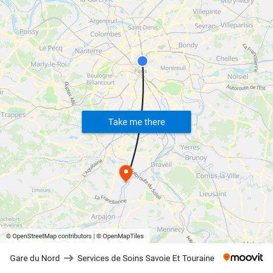 Gare du Nord to Services de Soins Savoie Et Touraine map