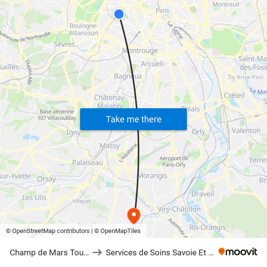 Champ de Mars Tour Eiffel to Services de Soins Savoie Et Touraine map