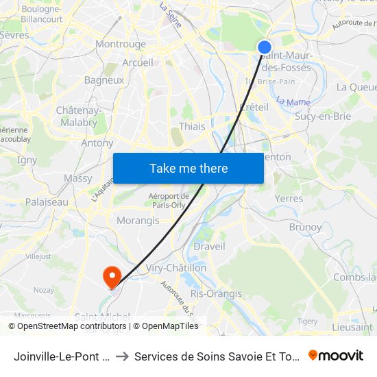 Joinville-Le-Pont RER to Services de Soins Savoie Et Touraine map