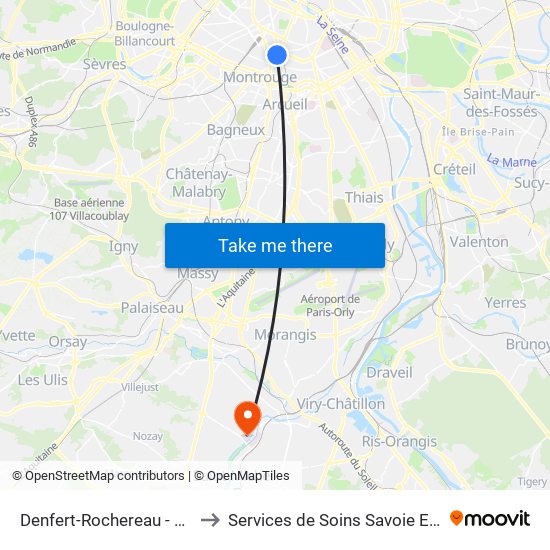 Denfert-Rochereau - Daguerre to Services de Soins Savoie Et Touraine map
