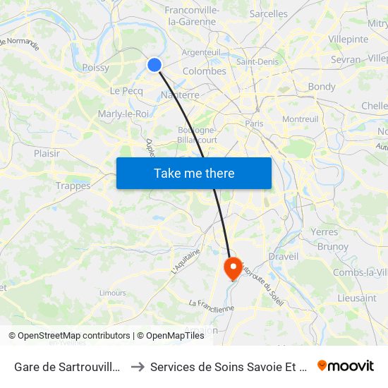 Gare de Sartrouville - RER to Services de Soins Savoie Et Touraine map
