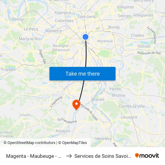 Magenta - Maubeuge - Gare du Nord to Services de Soins Savoie Et Touraine map