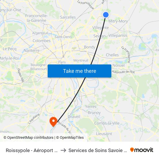 Roissypole - Aéroport Cdg1 (E2) to Services de Soins Savoie Et Touraine map