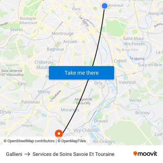 Gallieni to Services de Soins Savoie Et Touraine map