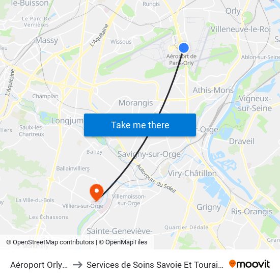 Aéroport Orly 4 to Services de Soins Savoie Et Touraine map