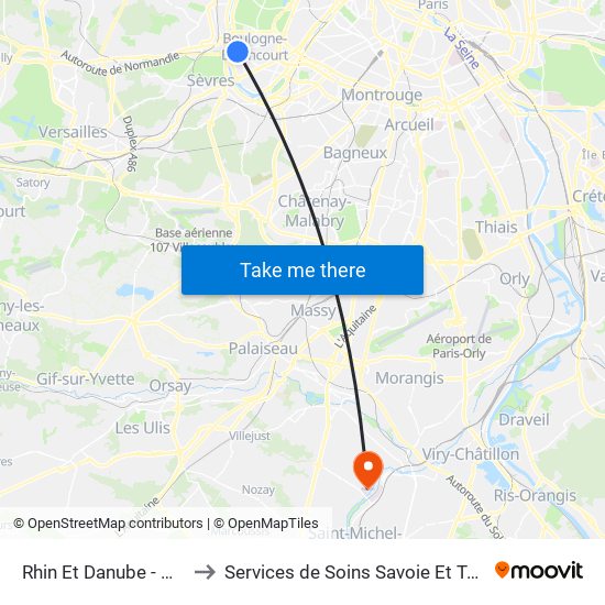 Rhin Et Danube - Métro to Services de Soins Savoie Et Touraine map