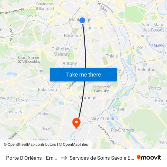 Porte D'Orléans - Ernest Reyer to Services de Soins Savoie Et Touraine map