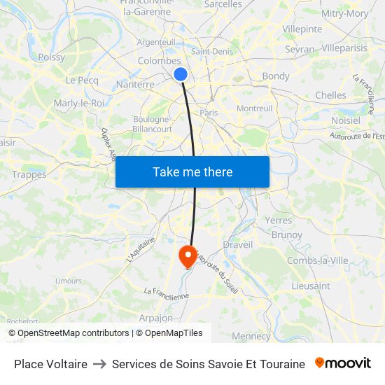 Place Voltaire to Services de Soins Savoie Et Touraine map