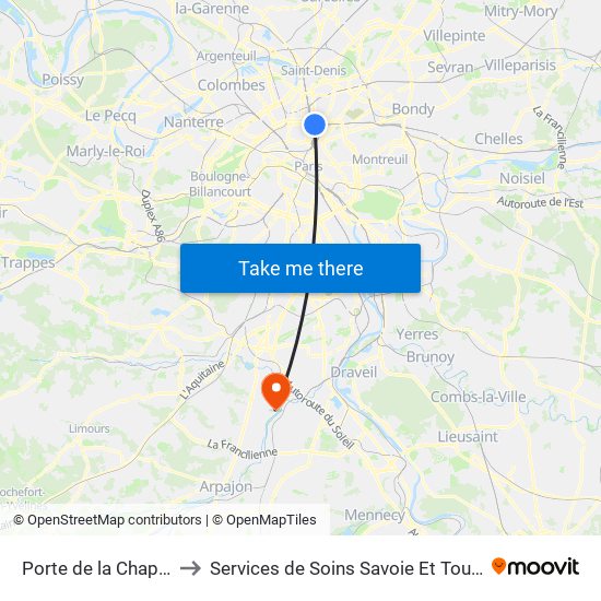 Porte de la Chapelle to Services de Soins Savoie Et Touraine map