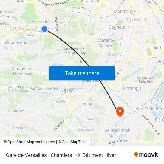 Gare de Versailles - Chantiers to Bâtiment Hiver map