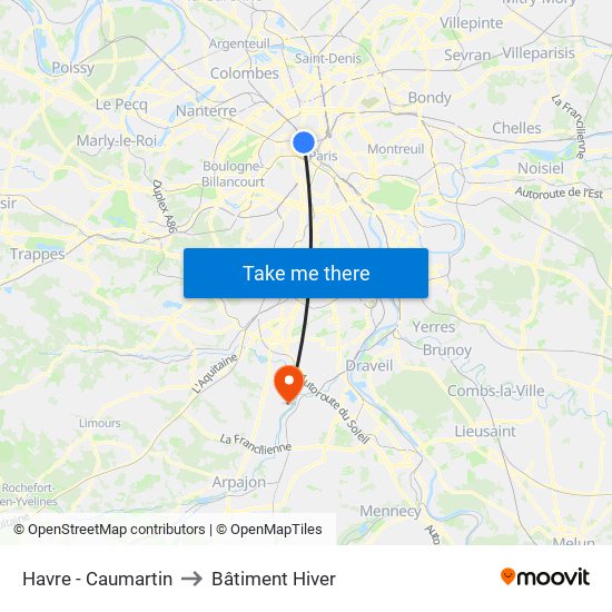 Havre - Caumartin to Bâtiment Hiver map