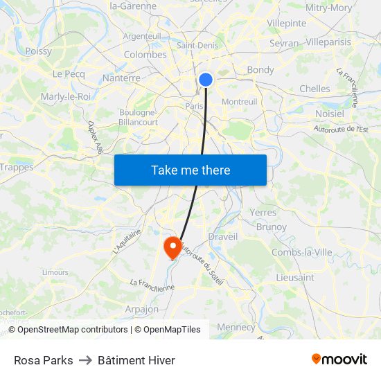Rosa Parks to Bâtiment Hiver map
