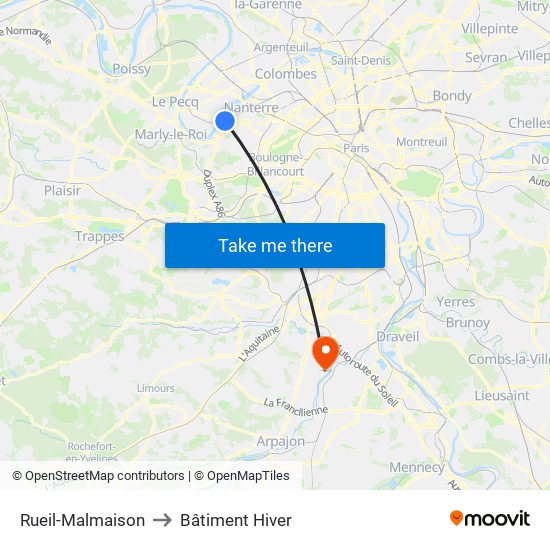 Rueil-Malmaison to Bâtiment Hiver map