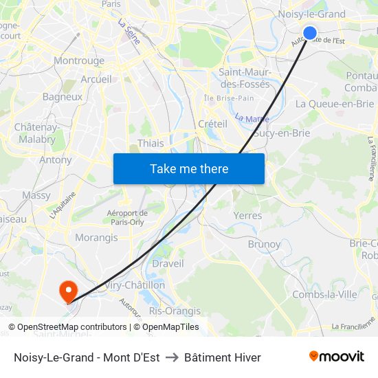 Noisy-Le-Grand - Mont D'Est to Bâtiment Hiver map