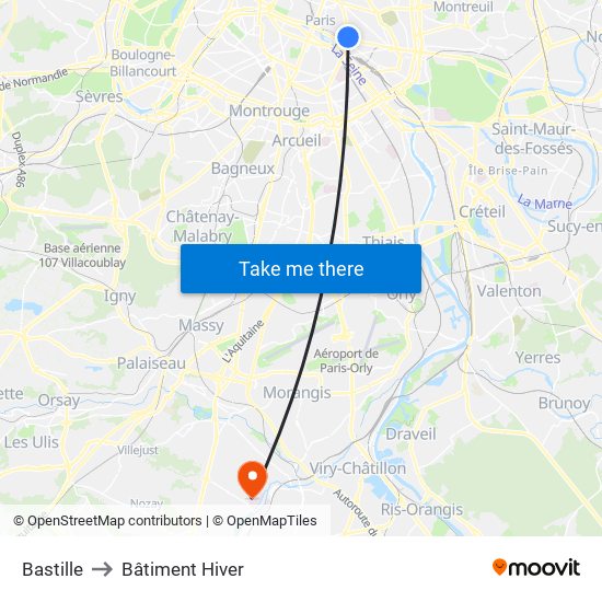 Bastille to Bâtiment Hiver map