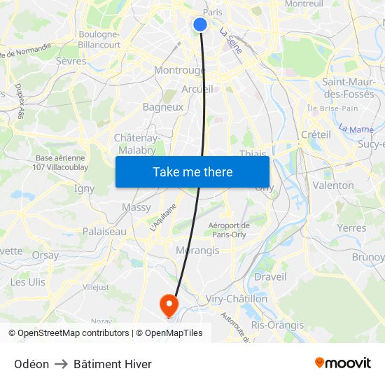 Odéon to Bâtiment Hiver map