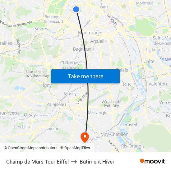Champ de Mars Tour Eiffel to Bâtiment Hiver map