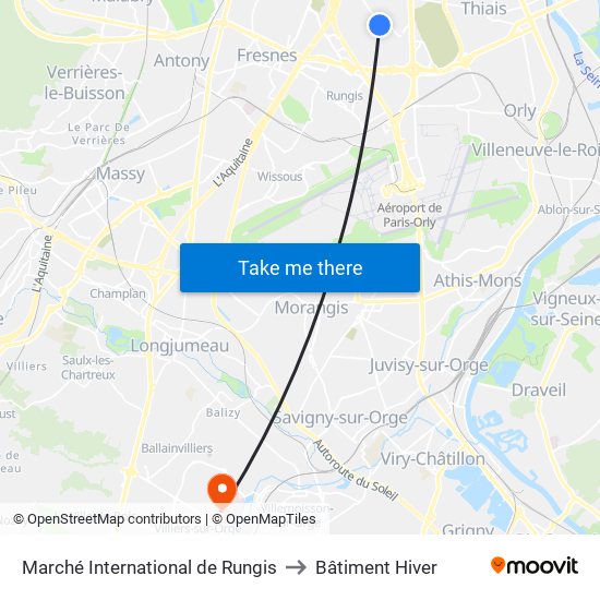 Marché International de Rungis to Bâtiment Hiver map