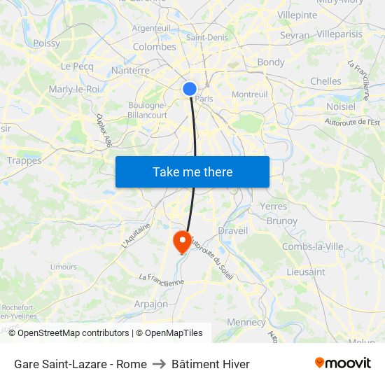Gare Saint-Lazare - Rome to Bâtiment Hiver map